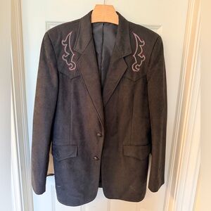 Vintage Pioneer Wear Black Sueded Blazer with Embroidered Details